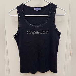 Vintage Y2K Cape Cod Tank Top Black With Rhinestones
